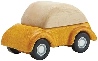 PlanToys® Yellow Car Wooden Montessori Vehicle Kids Indoor Outdoor Play Toy by PlanToys