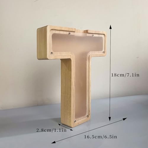 Wooden Letter Piggy Bank for Kids Boys Girls, A-Z Letters Wood Coin Bank Money Box, Piggy Bank for Toddler Family Christmas Birthday Gift(T) - Image 6