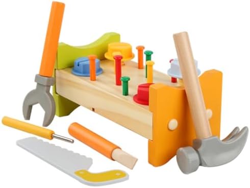 Wooden Pounding Peg Workbench Toy with Hammer for Toddlers by ULDIGI