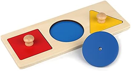Montessori Multiple Shape Puzzle First Shapes Jumbo Knob Wooden Puzzle Geometric Shape Puzzle Toddler Preschool Learning Material Sensorial Toy for Toddler Shape & Color Sorter (3 Pieces) by Thoth
