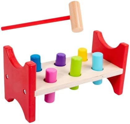 Simhoa Wooden Pounding Bench Toy with Mallet, Rectangle 7.5 x 3.4 x 3.7 in, Fine Motor Skills Activity for Toddlers by Simhoa