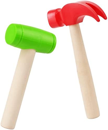 2pcs Toy Hammer Simulation Wooden Hammers Small Plastic Toddler Hammer Portable Kids Maintenance Tools Toys Pretend Fake Mallet Hammers for Boys Girls by Waenerec
