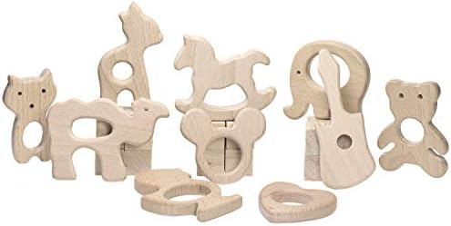 Baby Teething Toys Penta Angel 10Pcs Natural Wooden Teething Animal Rings for Newborn Toddler Infant (10) by PENTA+ANGEL