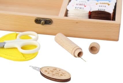 Sewing Box Montessori Practical Life Wooden Sewing Box with Embroidery Thread, Scissors Case, Pin Cushion, Educational Craft Kit for Kids 5+ - Image 5