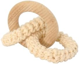 Montessori Interlocking Rings, Sensorial Material, Natural Beechwood & Cotton Sensorial Toy, 3 Months+ (Beige) by MVita