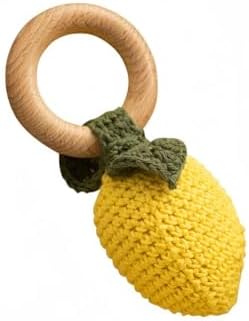 Wooden Baby Rattle Toys Stuffed Crochet Rattle with Teether Ring for Newborn Babies Fruit Wooden Teether Toy Infant Toddler Handcrafted Crochet Rattles Cute Shower Gifts for Boy and Girls by HALAAVAUVA