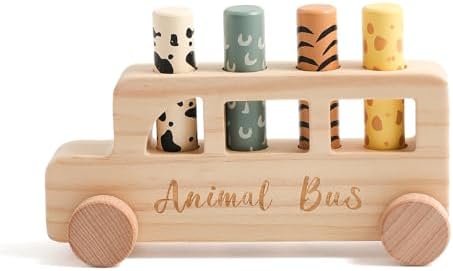 Wooden Pop Up Toys for Babies | STEM Montessori Toys Color Animal Bus for Toddlers | Preschool Learning Toddler Educational Gifts for Kids Boys Girls | Baby Toy Games by Etudose