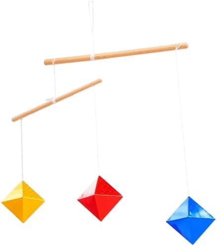 Geometric Octahedron in Same Size Hanging Mobile,Montessori Mobile, Yellow Blue Red, Wooden Dowel by Purgano