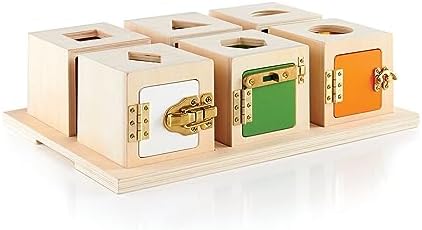 Guidecraft Peekaboo Lock Boxes with Storage Tray: Sorting & Stacking Toy for Children - Kids Early Learning , Multi-colored Wooden Educational Toddler Toy - Image 4