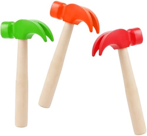 Fowecelt 3 Pack Wooden Hammer Toys Simulation Hammers Maintenance Tools Educational Toys for Kids Birthday Party Games Supplies by Fowecelt