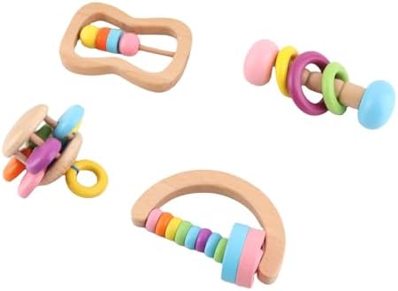 RiToEasysports 4pcs Wooden Baby Rattles Educational Toy Set for Newborns with Bright Colorful Design Beech Wood Grasping Toys Early Learning - Image 4