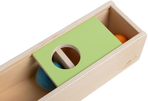 Leticia's Corner Montessori-Inspired Wooden Object Permanence Box, Sliding Top Box with Felt, Wooden and Knitted Balls, Imbucare Box, Ball Drop, Montessori Toy for Babies 6 Months and Older - Image 5