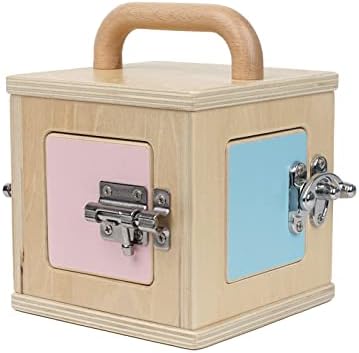 Montessori Wooden Lock Box with 4 Doors — Fine Motor Skills Activity Board for Toddlers 1-4, Problem Solving Toy with Different Lock Mechanisms, Natural Beech Wood Educational Gift by LEADERJOY
