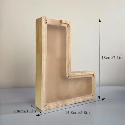 Wooden Letter Piggy Bank for Kids Boys Girls, A-Z Letters Wood Coin Bank Money Box, Piggy Bank for Toddler Family Christmas Birthday Gift(L) - Image 5