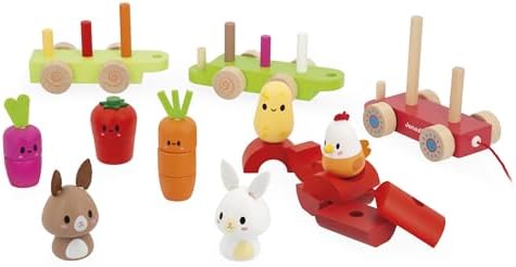 Janod - Pull-Along Train - Farm - Wood - 19 Pieces - Image 4