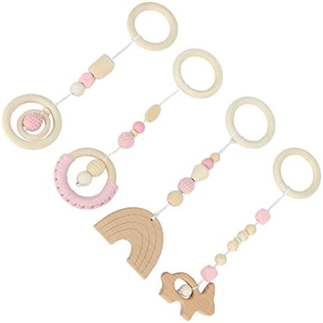 Baby Gym, 4Pcs Wooden Hanging Toys for Newborns, Play Gym Toys with Activity Nursing Rings for 0-6 Months (3) - Image 2