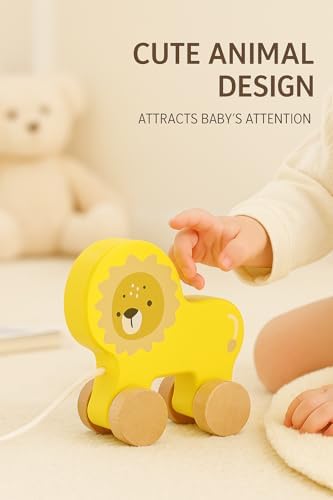 Wooden Pull Toy Push and Pull Lion Pull Along Walking Toy for Baby Toddler - Image 6