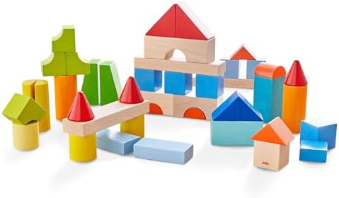HABA Colored Wooden Building Blocks - 46 Piece Set of Wooden Toys, Stacking Toys for Toddlers 1-3 for Open Ended STEM Play, Made in Germany by HABA