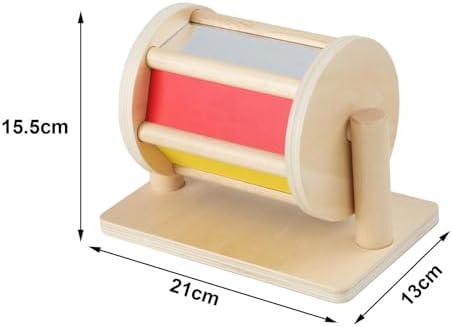 Rotating Drum Rolling Drum Roller, Color Recognition, Wooden Toy with Mirror and Bell for Children Infant Toy - Image 4