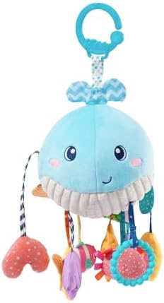 Jollybaby Activity Pull String Hanging Toy for Baby Stroller Car Seat Crib Play Gym, Plush Stuffed Ocean Whale Toy for Carseat with Teether Rattles, Montessori Sensory Toy for Baby Gift by Jollybaby