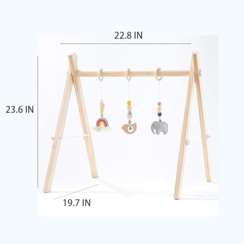 Wooden Baby Gym with 3 Handmade Hanging Toys, Natural Solid Wood Baby Play Gym for Tummy Time & Sensory Play, Foldable No-Tools Activity Gym for Babies 0-12 Months, Baby Shower Gift - Image 7