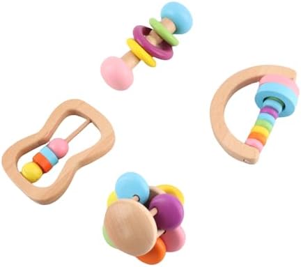 RiToEasysports 4pcs Wooden Baby Rattles Educational Toy Set for Newborns with Bright Colorful Design Beech Wood Grasping Toys Early Learning - Image 5