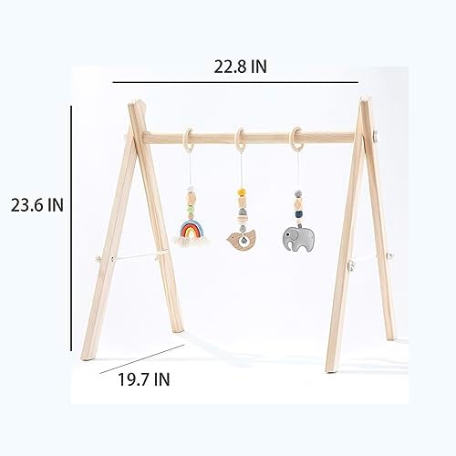 Wooden Baby Gym with 4 Handmade Hanging Toys, Natural Solid Wood Non-Toxic Play Gym for Tummy Time, Foldable Baby Activity Center for 0-12 Months, Baby Shower Gift - Image 5