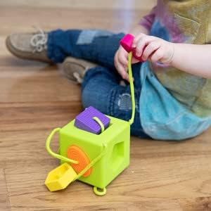 Fat Brain Toys OombeeCube, Toddler and Baby Toys 10 Months and Up, Travel-Friendly Shape Sorter with Tethered Shapes for Early Learning - Image 2