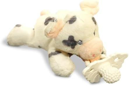 RaZbaby Pig RaZbuddy w/RaZberry Teething Relief Pacifier – Soothes Sore Gums w/Nature-Inspired Texture, 100% BPA-Free Silicone Teether, Detachable Stuffed Animal – 3 Months+ Teether, Coconut by RaZbaby