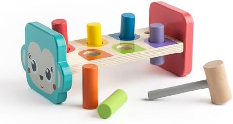 Jasey's Toy Chest Tap & Learn Wooden Hammer Bench for Kids | Pounding Toy with Mallet & Colorful Pegs | Montessori Fine Motor Skill Toy for Toddlers Ages 12+ Months by JaseysToyChest