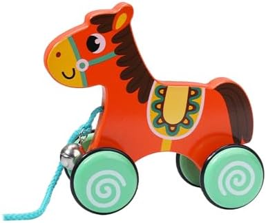 Handmade Wooden Pull Toy, Walking Wooden Toys, Push Pull Toy, Pull Along Toy with String for Children 1 Year Olds Gifts, Horse by Unknown