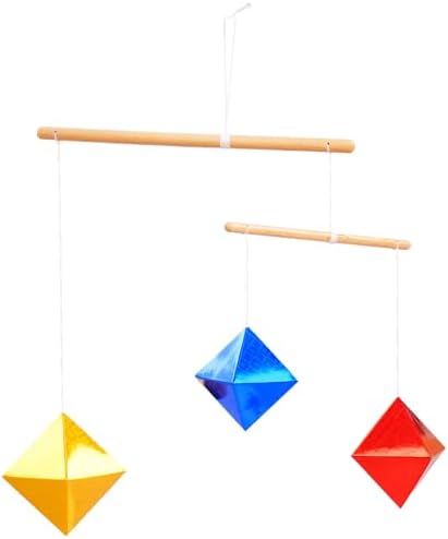 Geometric Octahedron in Multiple Sizes Hanging Mobile, Montessori Mobile, Yellow Blue Red, Wooden Dowel by Purgano