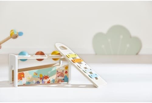 Janod Pure Tap Pastel Wooden Xylophone Pounding Bench with Cherry Wood Balls & Bee Shaped Hammer for Ages 12+ Months (J05155) - Image 6