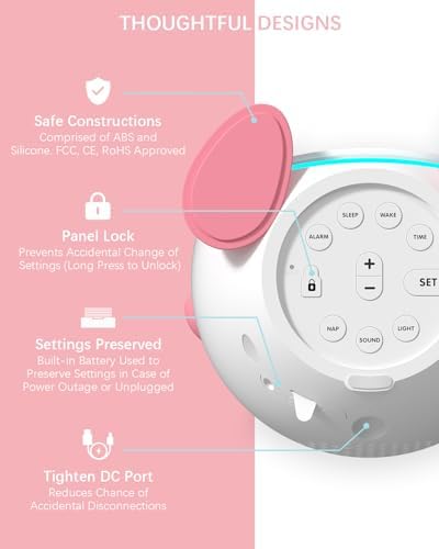 OK to Wake Clock for Kids, Sleep Training Clock with Night Light and Sound Machine, Kids Alarm Clock for Bedrooms (Pink) - Image 2