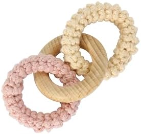 Montessori Interlocking Rings, Sensorial Material, Natural Beechwood & Cotton Sensorial Toy, 3 Months+ (Beige + Pink) - Image 2