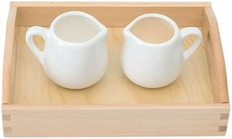 Montessori Basic Pouring Set, Small Ceramic Pitchers with Wooden Tray, Toddler Practical Life Activity Toy by Unknown