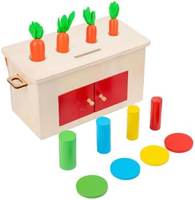 Adena Montessori 4-in-1 Play Kit for Infants & Toddlers - 6-12 Months to 3 Years - Includes Coin Box, Cylinder, Carrot Drop Box & Blind Touch Perception Box by AdenaMontessori