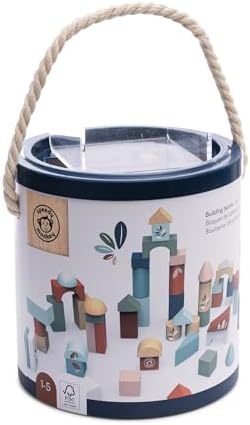 SPEEDY MONKEY Wooden Building Blocks | 50 Pcs with Storage Bucket Playset - Image 4