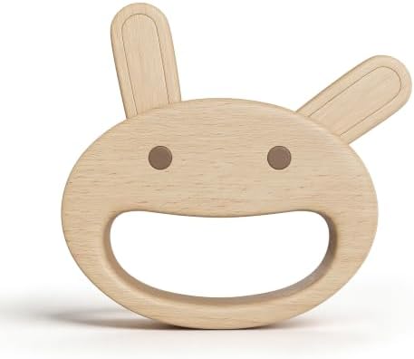 Rabbit Wooden Baby Rattle Teether, Natural Beechwood, Montessori Toy by ATTABABY