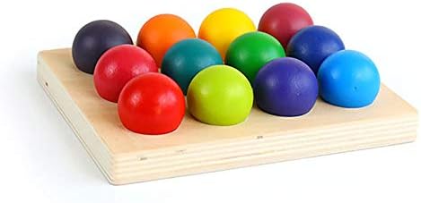 [Upgraded to 2"] Rainbow Wooden Balls with Tray, 12 Piece Sorting and Matching Educational Learning Montessori Toy for Toddlers, Bigger Balls for Safety - Image 2