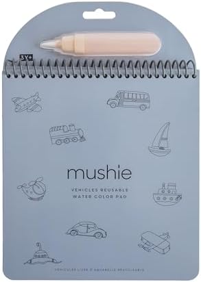 mushie Vehicles Reusable Water Color Pad | Montessori Travel Activity Book with Planes, Trains, and Cars + Refillable Brush for Toddlers 3 Years+ by mushie