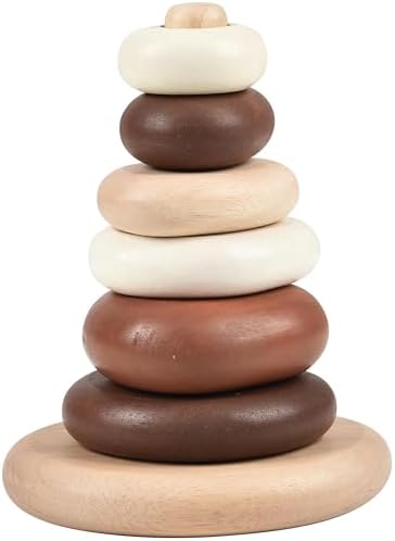 Montessori Eco-Friendly Wooden Stacking Pebbles – 7-Piece Natural Sequencing & Fine Motor Skills Toy for Early Childhood, Sensory Learning & STEM Play by ConstructivePlaythings