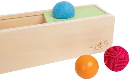 Leticia's Corner Montessori-Inspired Wooden Object Permanence Box, Sliding Top Box with Felt, Wooden and Knitted Balls, Imbucare Box, Ball Drop, Montessori Toy for Babies 6 Months and Older - Image 4