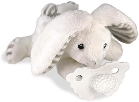 RaZbaby Bunny RaZbuddy w/RaZberry Teething Relief Pacifier – Soothes Sore Gums w/Nature-Inspired Texture, 100% BPA-Free Silicone Teether, Detachable Stuffed Animal – 3 Months+ Teether, Coconut by RaZbaby