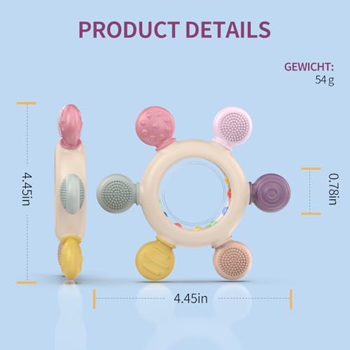 akolik Baby Teething Toys,Teething Relief Teethers Toy for Babies 0-3-6-9-12 Months Old Boys Girls BPA Free Baby Chew Toys Infant Toys Newborn Accessories(Ringer Pink) - Image 6