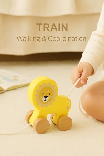 Wooden Pull Toy Push and Pull Lion Pull Along Walking Toy for Baby Toddler - Image 5