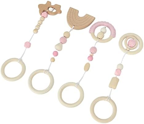 Baby Gym, 4Pcs Wooden Hanging Toys for Newborns, Play Gym Toys with Activity Nursing Rings for 0-6 Months (3) by Unknown