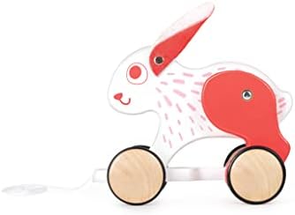 Hape: Pull Along - Bunny - White & Red - Wooden Animal Toy, Rubber Rimmed Wheels, Encourages Walking, Push & String Pull, Kid Baby Toddler, Age 12 mo+ by Unknown