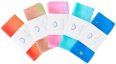 Sarah's Silks - Set of 5 Enchanted Mini Playsilks, 100% Silk 21" Square Scarf for Dance, Movement and Pretend Play - Rainbow, Starry Night, Sea, Fire and Blossom Scarves by SarahsSilks