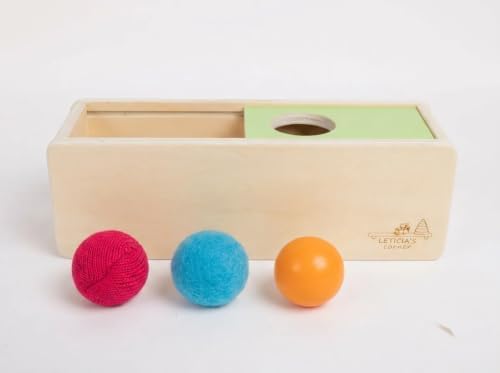 Leticia's Corner Montessori-Inspired Wooden Object Permanence Box, Sliding Top Box with Felt, Wooden and Knitted Balls, Imbucare Box, Ball Drop, Montessori Toy for Babies 6 Months and Older - Image 3